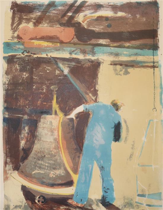 Chris White (20th century), coloured lithograph, The Bell-Maker, approx 70 x 51cm